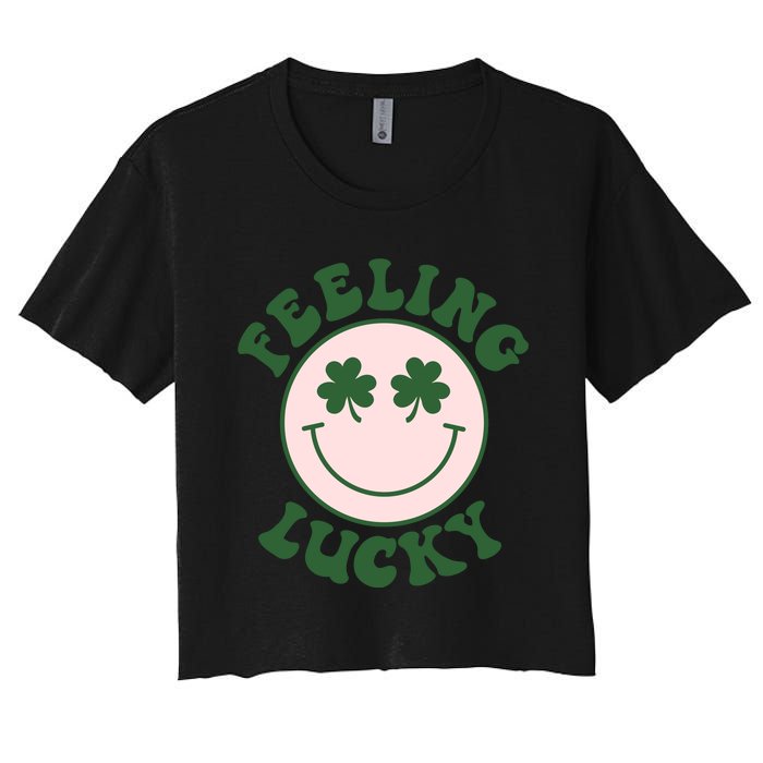 Feeling Lucky Irish Clover Happy Face Women's Crop Top Tee