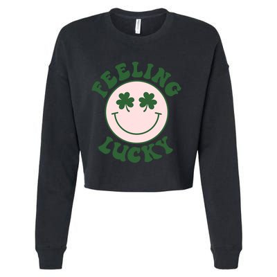 Feeling Lucky Irish Clover Happy Face Cropped Pullover Crew