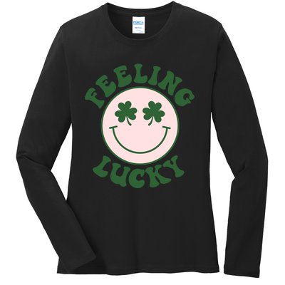 Feeling Lucky Irish Clover Happy Face Ladies Long Sleeve Shirt