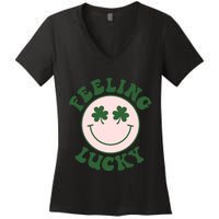 Feeling Lucky Irish Clover Happy Face Women's V-Neck T-Shirt