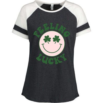 Feeling Lucky Irish Clover Happy Face Enza Ladies Jersey Colorblock Tee