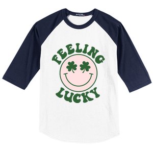 Feeling Lucky Irish Clover Happy Face Baseball Sleeve Shirt