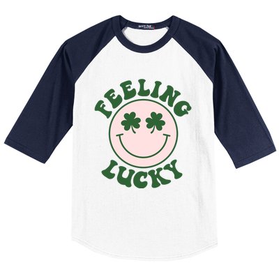 Feeling Lucky Irish Clover Happy Face Baseball Sleeve Shirt