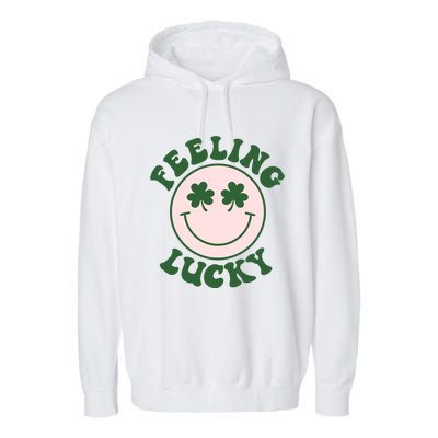 Feeling Lucky Irish Clover Happy Face Garment-Dyed Fleece Hoodie