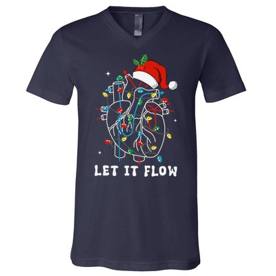 Funny Let It Flow Anatomy Heart Cardiac Nurse Santa Hat Xmas V-Neck T-Shirt