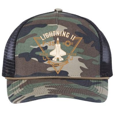 F35 Lightning II Jet Fighter Military Aircraft Design Retro Rope Trucker Hat Cap