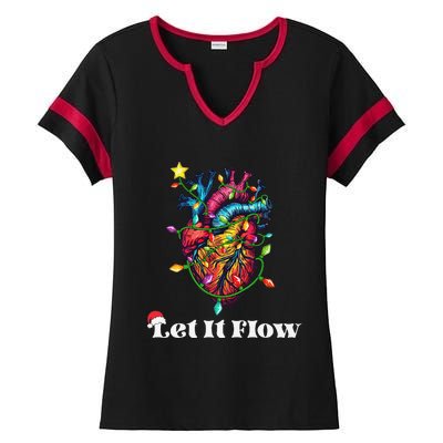 Funny Let It Flow Anatomy Heart Cardiac Nurse Santa Hat Xmas Ladies Halftime Notch Neck Tee