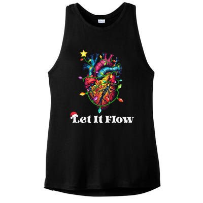 Funny Let It Flow Anatomy Heart Cardiac Nurse Santa Hat Xmas Ladies PosiCharge Tri-Blend Wicking Tank