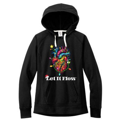 Funny Let It Flow Anatomy Heart Cardiac Nurse Santa Hat Xmas Women's Fleece Hoodie