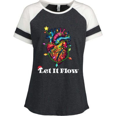 Funny Let It Flow Anatomy Heart Cardiac Nurse Santa Hat Xmas Enza Ladies Jersey Colorblock Tee