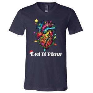 Funny Let It Flow Anatomy Heart Cardiac Nurse Santa Hat Xmas V-Neck T-Shirt