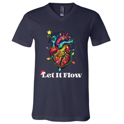 Funny Let It Flow Anatomy Heart Cardiac Nurse Santa Hat Xmas V-Neck T-Shirt