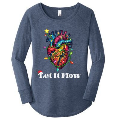 Funny Let It Flow Anatomy Heart Cardiac Nurse Santa Hat Xmas Women's Perfect Tri Tunic Long Sleeve Shirt