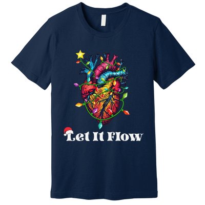 Funny Let It Flow Anatomy Heart Cardiac Nurse Santa Hat Xmas Premium T-Shirt