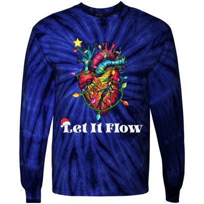 Funny Let It Flow Anatomy Heart Cardiac Nurse Santa Hat Xmas Tie-Dye Long Sleeve Shirt