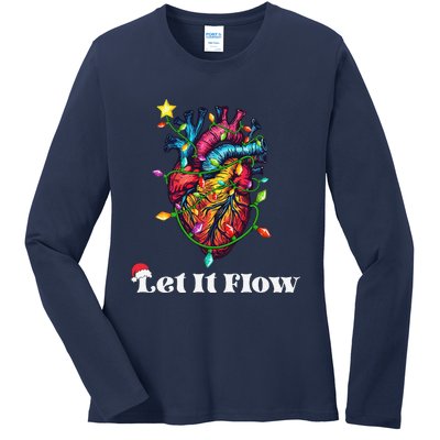 Funny Let It Flow Anatomy Heart Cardiac Nurse Santa Hat Xmas Ladies Long Sleeve Shirt