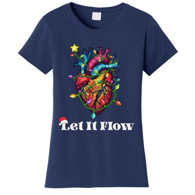 Funny Let It Flow Anatomy Heart Cardiac Nurse Santa Hat Xmas Women's T-Shirt