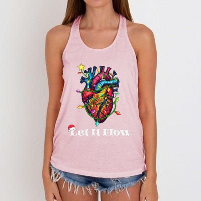 Funny Let It Flow Anatomy Heart Cardiac Nurse Santa Hat Xmas Women's Knotted Racerback Tank