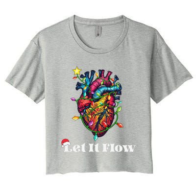 Funny Let It Flow Anatomy Heart Cardiac Nurse Santa Hat Xmas Women's Crop Top Tee