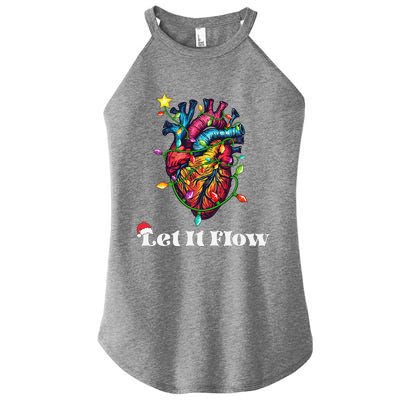 Funny Let It Flow Anatomy Heart Cardiac Nurse Santa Hat Xmas Women's Perfect Tri Rocker Tank