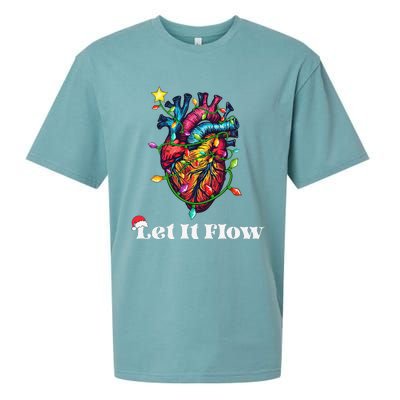 Funny Let It Flow Anatomy Heart Cardiac Nurse Santa Hat Xmas Sueded Cloud Jersey T-Shirt