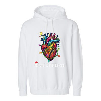 Funny Let It Flow Anatomy Heart Cardiac Nurse Santa Hat Xmas Garment-Dyed Fleece Hoodie