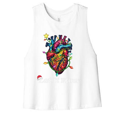 Funny Let It Flow Anatomy Heart Cardiac Nurse Santa Hat Xmas Women's Racerback Cropped Tank