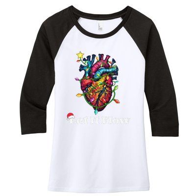 Funny Let It Flow Anatomy Heart Cardiac Nurse Santa Hat Xmas Women's Tri-Blend 3/4-Sleeve Raglan Shirt