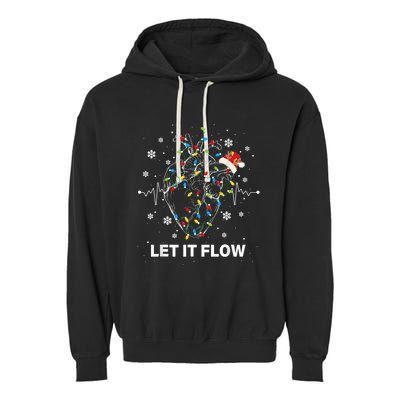 Funny Let It Flow Anatomy Heart Cardiac Nurse Santa Hat Xmas Garment-Dyed Fleece Hoodie