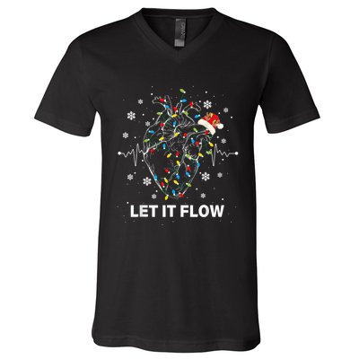 Funny Let It Flow Anatomy Heart Cardiac Nurse Santa Hat Xmas V-Neck T-Shirt