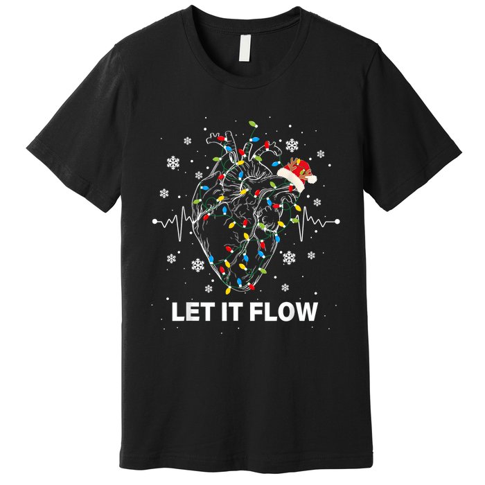 Funny Let It Flow Anatomy Heart Cardiac Nurse Santa Hat Xmas Premium T-Shirt