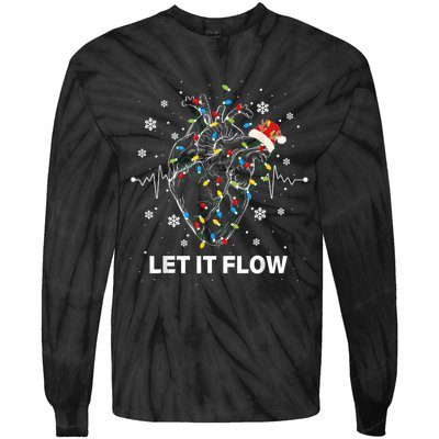 Funny Let It Flow Anatomy Heart Cardiac Nurse Santa Hat Xmas Tie-Dye Long Sleeve Shirt