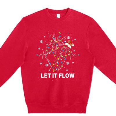 Funny Let It Flow Anatomy Heart Cardiac Nurse Santa Hat Xmas Premium Crewneck Sweatshirt