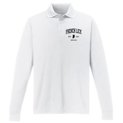 French Lick Indiana In Vintage Established Athletic Sports Design Performance Long Sleeve Polo