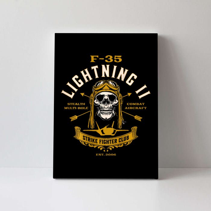 F35 Lightning Ii Fighter Jet Aircraft Skull Vintage Design Canvas