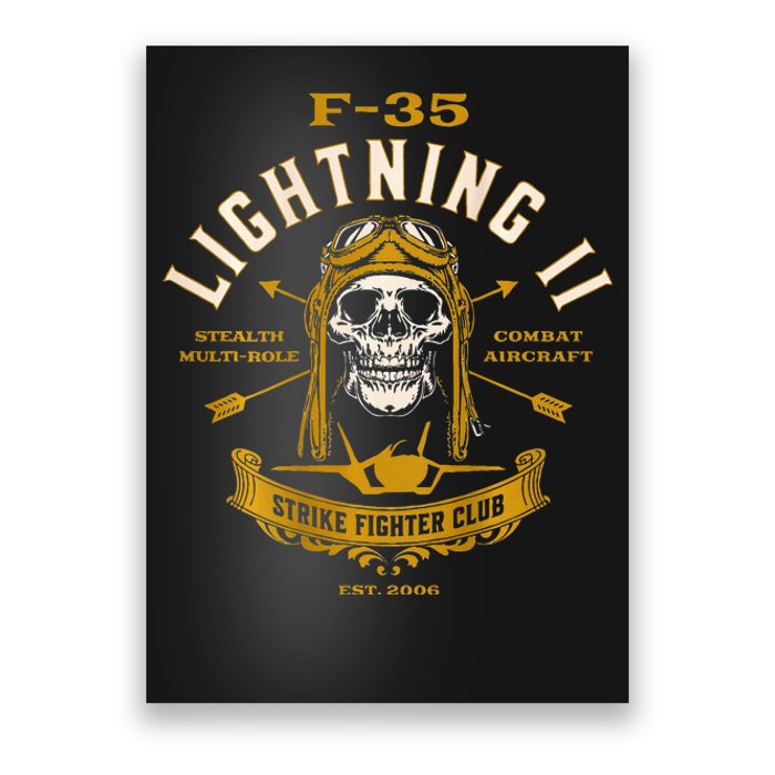 F35 Lightning Ii Fighter Jet Aircraft Skull Vintage Design Poster