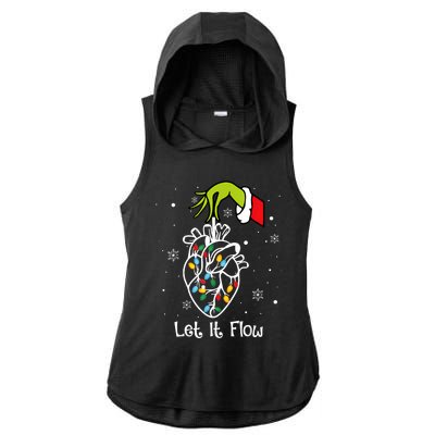 Funny Let It Flow Anatomy Heart Cardiac Nurse Santa Hat Xmas Ladies PosiCharge Tri-Blend Wicking Draft Hoodie Tank