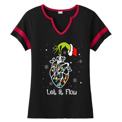 Funny Let It Flow Anatomy Heart Cardiac Nurse Santa Hat Xmas Ladies Halftime Notch Neck Tee