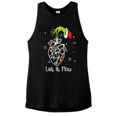 Funny Let It Flow Anatomy Heart Cardiac Nurse Santa Hat Xmas Ladies PosiCharge Tri-Blend Wicking Tank