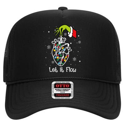 Funny Let It Flow Anatomy Heart Cardiac Nurse Santa Hat Xmas High Crown Mesh Back Trucker Hat