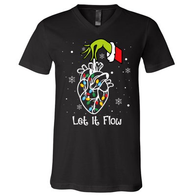 Funny Let It Flow Anatomy Heart Cardiac Nurse Santa Hat Xmas V-Neck T-Shirt