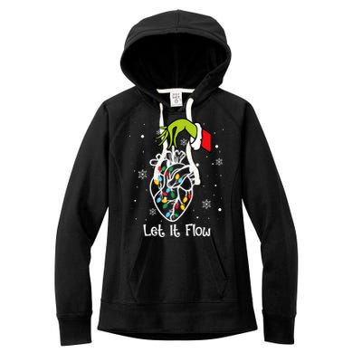 Funny Let It Flow Anatomy Heart Cardiac Nurse Santa Hat Xmas Women's Fleece Hoodie