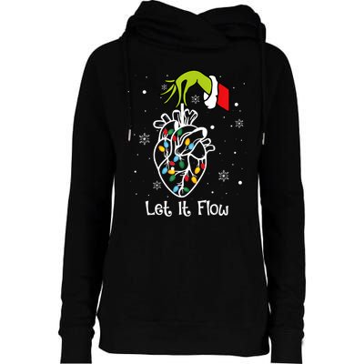 Funny Let It Flow Anatomy Heart Cardiac Nurse Santa Hat Xmas Womens Funnel Neck Pullover Hood