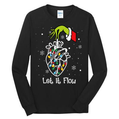 Funny Let It Flow Anatomy Heart Cardiac Nurse Santa Hat Xmas Tall Long Sleeve T-Shirt