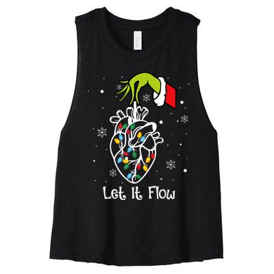 Funny Let It Flow Anatomy Heart Cardiac Nurse Santa Hat Xmas Women's Racerback Cropped Tank