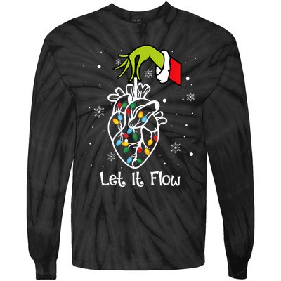 Funny Let It Flow Anatomy Heart Cardiac Nurse Santa Hat Xmas Tie-Dye Long Sleeve Shirt