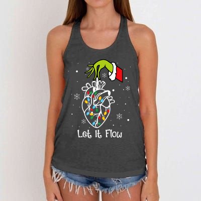 Funny Let It Flow Anatomy Heart Cardiac Nurse Santa Hat Xmas Women's Knotted Racerback Tank