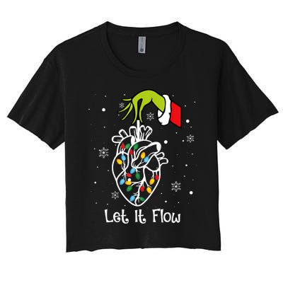 Funny Let It Flow Anatomy Heart Cardiac Nurse Santa Hat Xmas Women's Crop Top Tee