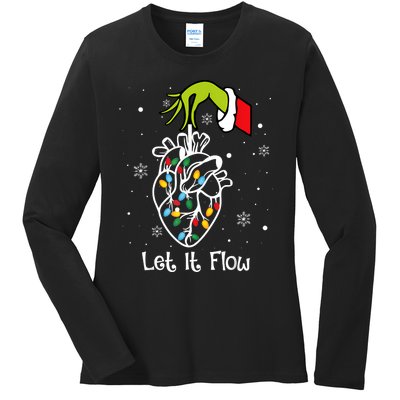 Funny Let It Flow Anatomy Heart Cardiac Nurse Santa Hat Xmas Ladies Long Sleeve Shirt