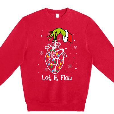 Funny Let It Flow Anatomy Heart Cardiac Nurse Santa Hat Xmas Premium Crewneck Sweatshirt